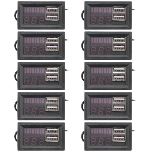 10X Red LED Digital Display Voltmeter  Voltage Meter Volt Tester Panel for  12V Cars USB 5V2A Output 12.6V Battery