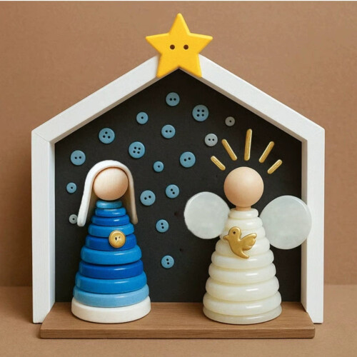Kerststal met knopen, doe-het-zelf bouwpakket van hout 2