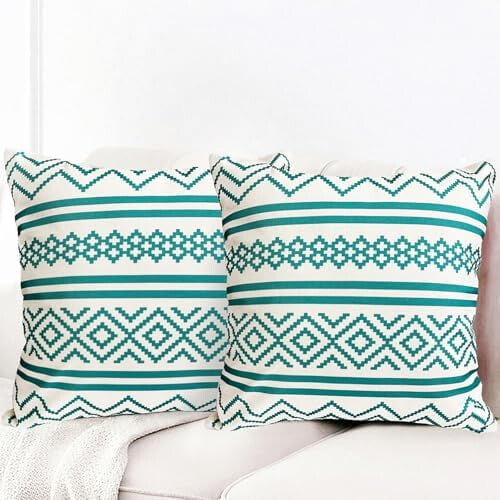 Blågrönt Boho Kuddfodral Linne 20x20 cm 2-pack 1