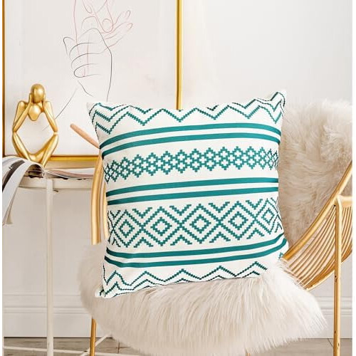 Blågrönt Boho Kuddfodral Linne 20x20 cm 2-pack 2