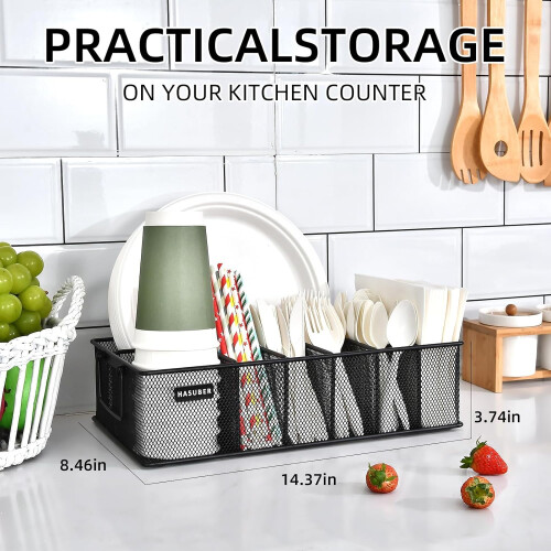 7-Compartment Metal Utensil Caddy with Handles 1