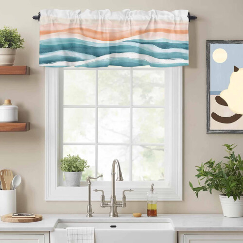 Abstract Coastal Wave Valance 60x18in Rod Pocket 1