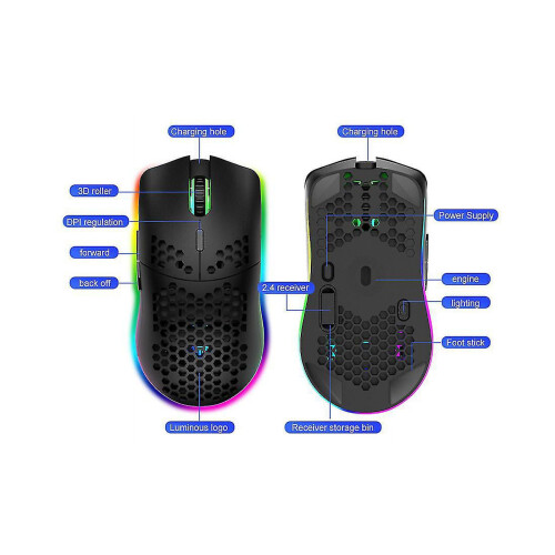 Honeycomb Shell Gaming Ergonomic Wireless Mouse, White 2