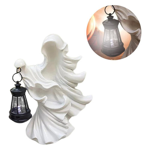 Halloween Witch Ornament  Saving Resin Statue with Lantern for Garden Courtyard Decor 1