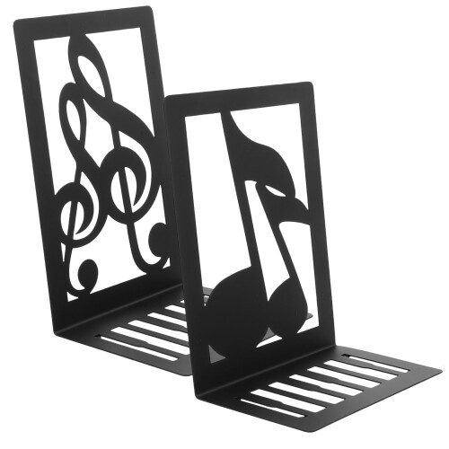 2pcs Iron Bookends Musical Note Shaped Bookshelf Book Ends Desktop Ornaments 1