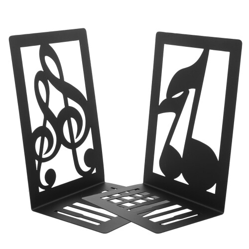 2pcs Iron Bookends Musical Note Shaped Bookshelf Book Ends Desktop Ornaments 2