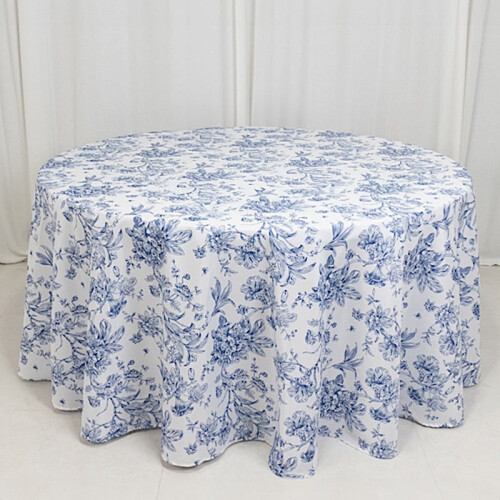 White & Blue French Toile Polyester Round Tablecloth – 1