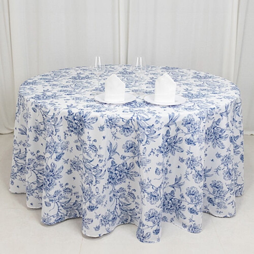 White & Blue French Toile Polyester Round Tablecloth – 2