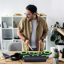 Hand Roll USB Electronic Drum Portable Practice Drum Pad Set with Drumsticks and Sustain Pedal for Beginners and Kids