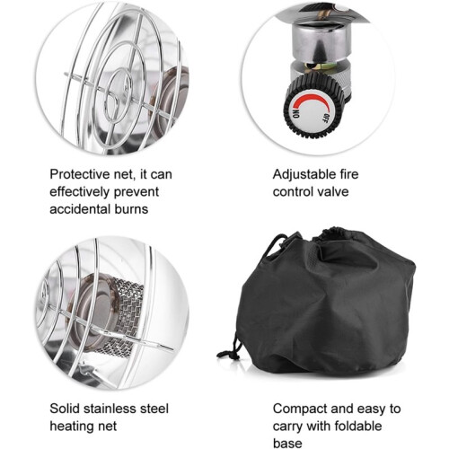 Gas Heater Outdoor Portable Heater with Protective Net Adjustable Fire Control Valve, and Foldable Base 2