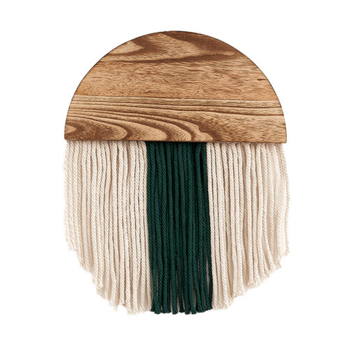 Boho-Wandteppich mit Fransen und halbrundem Holz 1
