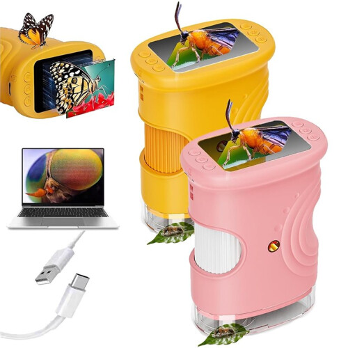 2pcs Handheld Digital Microscope for Kids 50-1000X with 2" HD Screen Pocket Microscope Educational Gift for Children 1