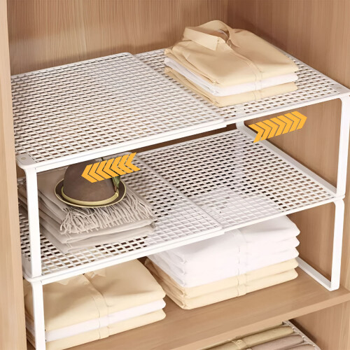 Expandable Wardrobe Shelf - Stackable Organizer, Shoe Divider, Adjustable Width, for Closet & Pantry, Space Optimization Rack, White 2