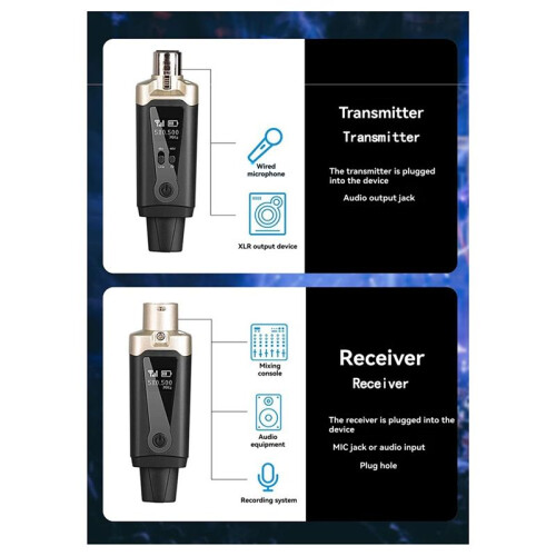 UHF Wireless Microphone System Wireless Transmitter Receiver XLR Mic Converter Adapter for Condenser Dynamic Mic 1