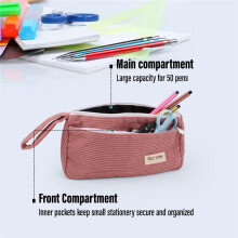 Corduroy Etui voor Meisjes, Grote Capaciteit Macarons, 2-Laags Gladde Rits Etui met Handvat voor Tienermeisjes