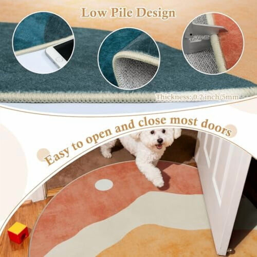 Abstract Round Area Rug Faux Wool 4 ft 1