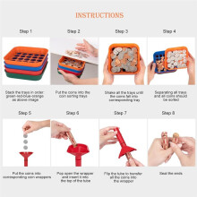 Coin Sorter Tray & Coin Sorter Tube 4 Color Coded Coin Separator Trays with 100 PCS Coin Wrappers Assorted