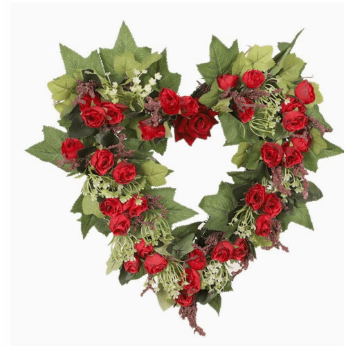 Red Heart-Shaped Rose Wreath 14 Inch 1