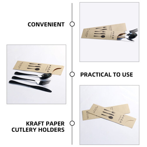 OUNONA 100 Pcs Dinnerware Silverware Paper Cover Fork and Spoon Banquet 2