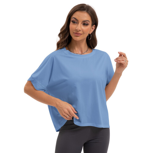 Γυναικεία T-shirts με χαλαρή γραμμή, κοντομάνικη μπλούζα με λαιμόκοψη και 1