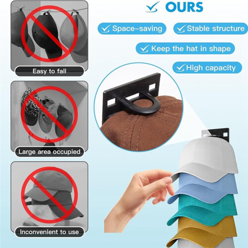 2-Pack Hattförvaring för Basebollkepsar, Hatthylla för Vägg, Dörrförvaring för Garderobsdörr och Sovrum 2