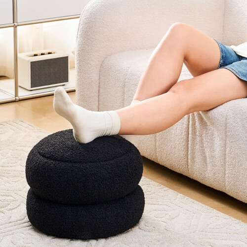 Storage Ottoman with Tray Teddy Velvet Black 1
