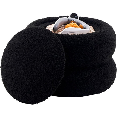 Storage Ottoman with Tray Teddy Velvet Black 2