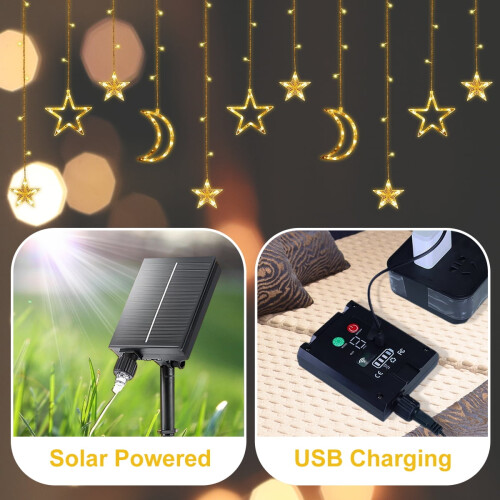 138LED Solar String Lights Star Moon Design 2