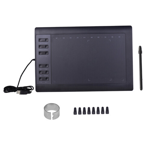 Mesa digitalizadora profissional de desenho gráfico de 10x6 polegadas com 12 teclas expressas e 8192 níveis de intensidade, compatível com 1