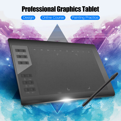 Mesa digitalizadora profissional de desenho gráfico de 10x6 polegadas com 12 teclas expressas e 8192 níveis de intensidade, compatível com 2
