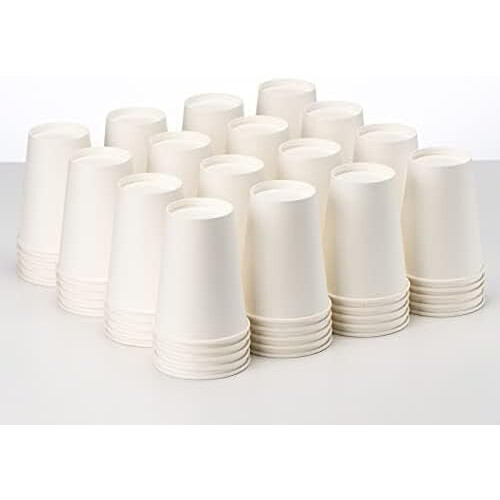 Χάρτινα ποτήρια καφέ μιας χρήσης, λευκά, 12oz, συσκευασία των 100 τεμαχίων, για ζεστά 2