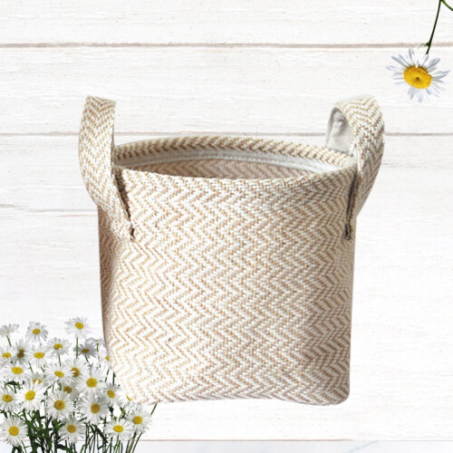 Small Woven Linen Storage Basket 12x12x12cm 1