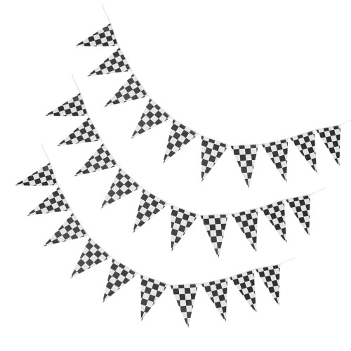 Black & White Checkered Flag Banner – 3-Piece Triangular 2