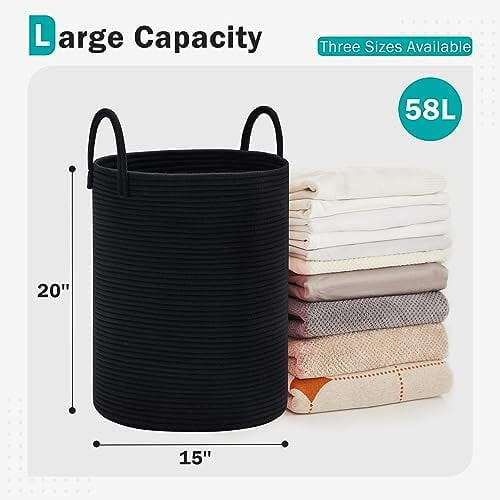 Cotton Rope Laundry Hamper 58L Black 1