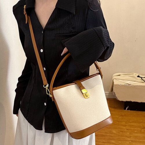 Borsa a secchiello in ecopelle PU da donna, borsa a tracolla 2