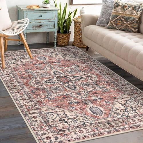 Boho Vintage Area Rug 2ft x 3ft Blue Brown White 2