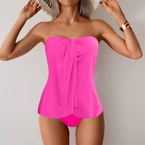 Μαγιό Tankini για γυναίκες, στράπλες, μπαντό μαγιό, μοντέρνο αδυνάτισμα, μονόχρωμο, 2 1
