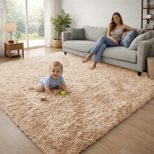 (200cm x 290cm OR 6ft 7" x 9ft 6"- Large Area Rug, Beige- Shaggy Rugs) Modern Living Room Rugs Shaggy Fluffy Bedroom Soft Carpets Runner Indoor Outdoor Rug Floor Mats