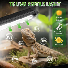 T5 UVB Reptile Light Fixture Combo Kit 8W, 10.0 UVB Light for Reptiles, Terrarium Hood Comes with Desert US Plug
