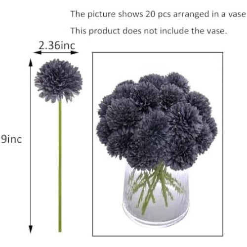 20pcs Artificial Chrysanthemum Ball Flowers Grey Black 1