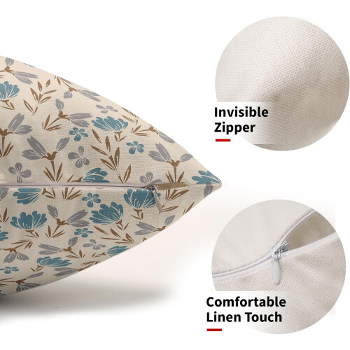 Conjunto de 2 capas de almofada vintage com estampa floral, 45x45cm (18x18 polegadas), em linho. 1
