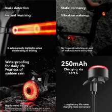 ROCKBROS Bike Handlebar End Lights IPX6 Waterproof Rear Light with Intelligent Brake Sensor for Safe Night Riding