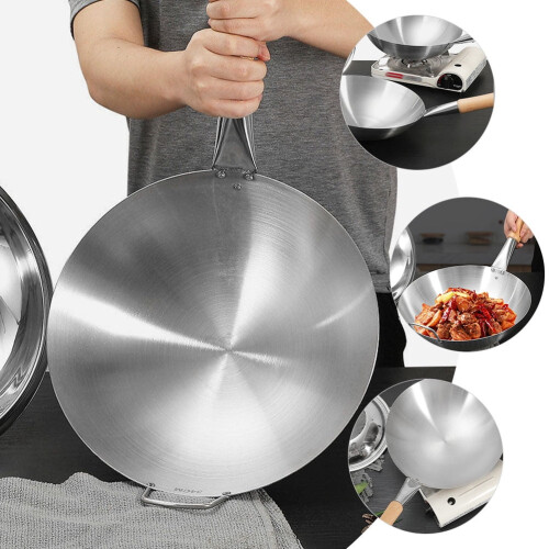 Wok de aço inoxidável com cabo de madeira, 48 cm (18,9 polegadas) 1