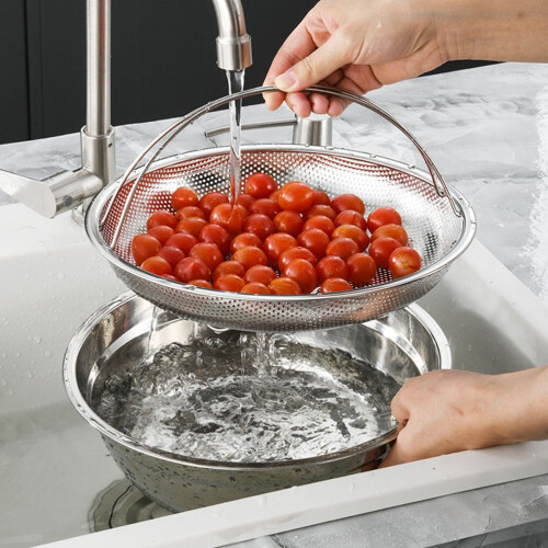 Rice Steamer Mesh Food Steaming Basket Silver 1Pack 2