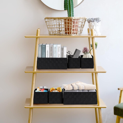 Woven Storage Baskets Set 6 Pack Black 2