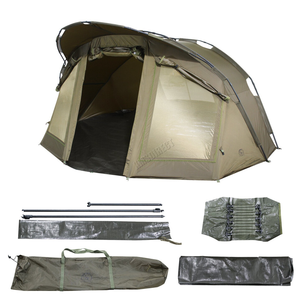 Carpzilla Fishing Bivvy 2 Man Waterproof Camping Tent Shelter Door Windows Green