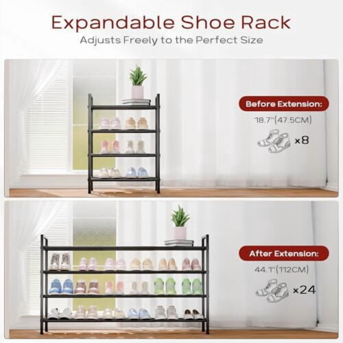 Sapateira expansível de 4 níveis em metal preto, 45-112 cm (18-44 polegadas) 2