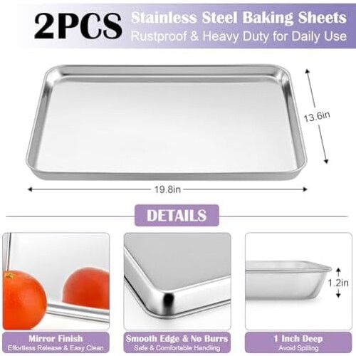 Stainless Steel Baking Sheet Set 20x14in 2 Pcs + 2 Racks 2