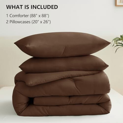 Queen Brown Comforter Set 3-Piece Quilted Down Alternative 2