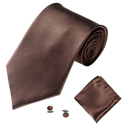 Conjunto de terno masculino de cor sólida com gravata, abotoaduras e lenço de bolso. 1